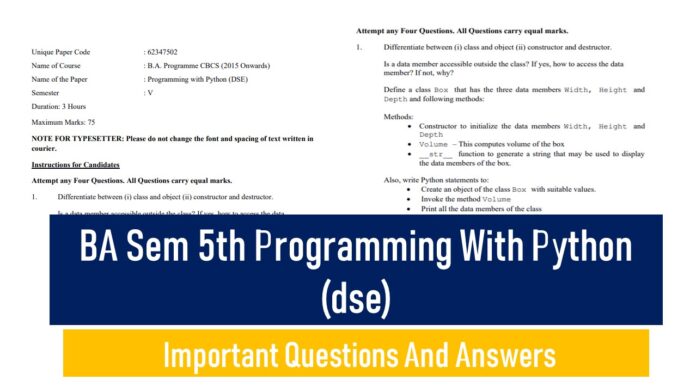 BA Sem 5th Programming With Python (dse) Important Questions And Answers