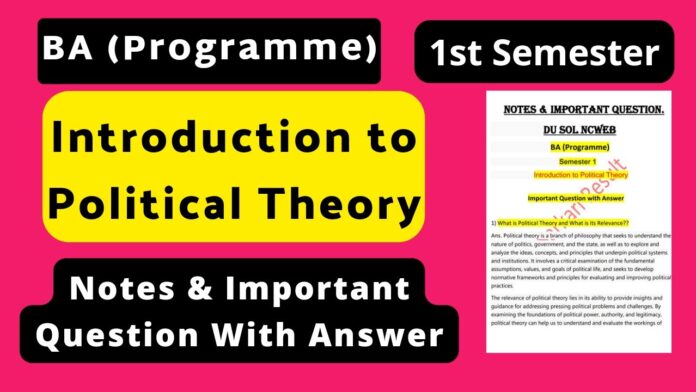 B.A Program Semester 1st Introduction to Political theory Question Answer